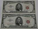 Banknoten 1963 $ Series $5 United States STAR Notes-Pair of Consecutive S/Ns-Crisp UNC Cond -