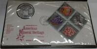 Exonumia Commemorative Silver Proof  -American Mineral Heritage-FDC W/Stamps Medal 1974 Proof-Like medal on st.