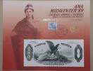 Briefmarken 1878 $ BEP Souvenir Card B 124 ANA Midwinter 1989 back $5000 Vis. Ctr. Cancelled -