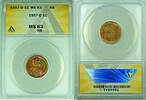 USA Cent 1957-D Lincoln Wheat 1C Coin Toned ANACS MS 63 RB (24) -