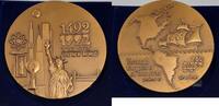 Exonumia Bronze Israel Discovery of America 60mm Medal in Holder w/Stand -