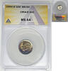 USA Roosevelt Dime 1954-D 10c Coin Rainbow Tone ANACS MS 64 -