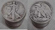 USA Half Dollar 1934-S Walking Liberty Roll 20 Circulated 90% Silver Coins in Tube -