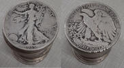 USA Half Dollar 1935-S Walking Liberty Roll 20 Circulated 90% Silver Coins in Tube -
