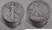 USA Half Dollar 1936-D Walking Liberty Roll 20 Circulated 90% Silver Coins in Tube -