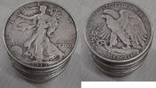 USA Half Dollar 1939-D Walking Liberty Roll 20 Circulated 90% Silver Coins in Tube -