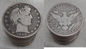 USA Half Dollar Barber 50c Roll 20 Circulated 90% Old Silver Coins Lot -