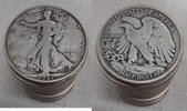 USA Half Dollar 1937-S Walking Liberty Roll 20 Circulated 90% Silver Coins in Tube -