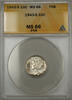 USA Dime 1943-S Silver Mercury 10C ANACS MS-66 Full Split Bands (Light Toning 11 A) -