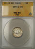 USA Dime 1944-D Silver Mercury 10C ANACS MS-65 Full Split Bands (Light Toning 11 A) -