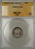 USA Dime 1944-D Silver Mercury 10C Coin ANACS MS-65 Full Split Bands (Toned 11 B) -