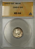 USA Dime 1945-D Silver Mercury 10C ANACS MS-64 (Full Split Bands Light Toning 11) -