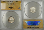 USA Dime 1945-D Silver Mercury 10C ANACS MS-67 Full Split Bands (Light Toning 11) -