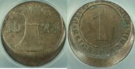 Weltmünzen 1 Reichspfennig 1924-F *ERROR 20% OFF CENTER* Germany Coin ANACS MS-60 -