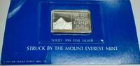 Bullion Mount Everest Mint 1 Ounce .999 Fine Pure Silver Bar on Original Card -