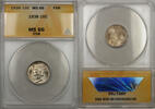USA Dime Silver Mercury Coin 10C ANACS MS-66 Full Split Bands (Light Toning 10) -