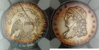 USA Capped Bust Silver  NGC UNC Details, Toned Gem BU Example Half Dime 1829 