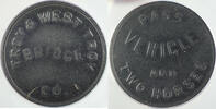 Exonumia Token Troy & West Troy Bridge Co Vehicle and 2 Horses Pass ANACS VF-30 -