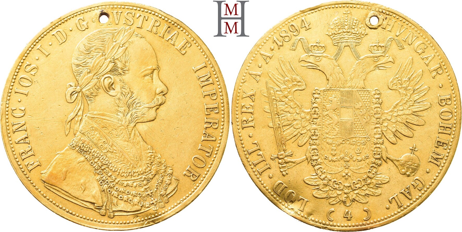 HABSBURGER BIS 1918 4 Dukaten 1894 Franz Josef, 1848 1916. Gelocht