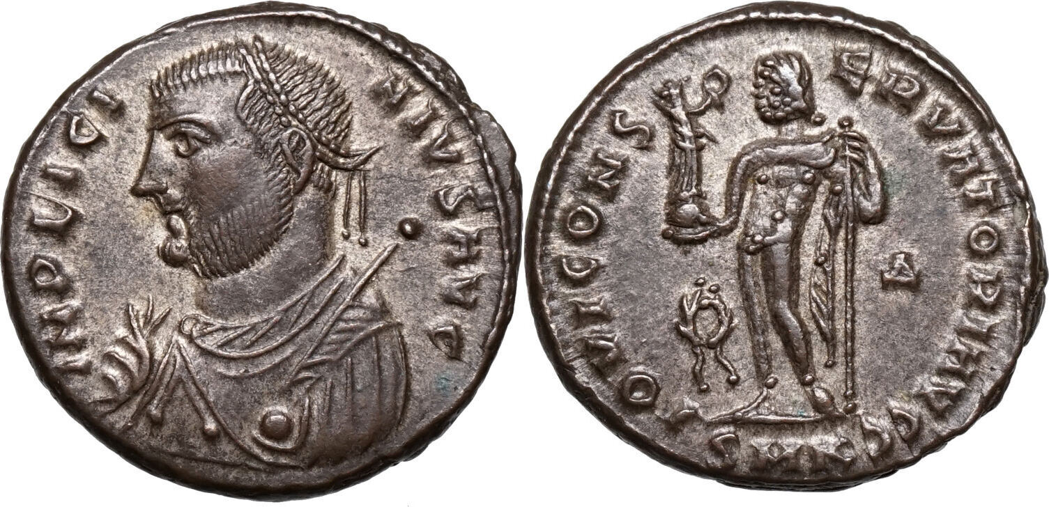 Licinius I (308324) AE Nummus Cyzicus, Jupiter mit Victoriola