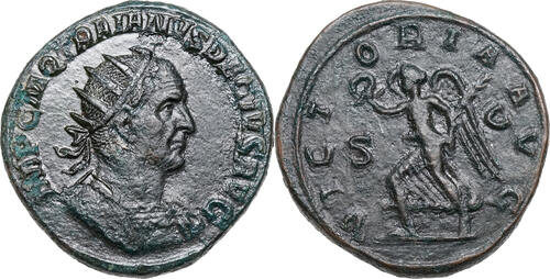Trajan Decius (249-251) AE DOPPELSESTERZ Rom, Viktoria, grüne Patina, schweres Stück! Selten! ss
