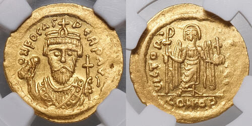 Phocas (602-610) AV Solidus 602/3 KONSULAR-Solidus!, Constantinopolis, Viktoria, SELTEN! NGC! Ex. CN