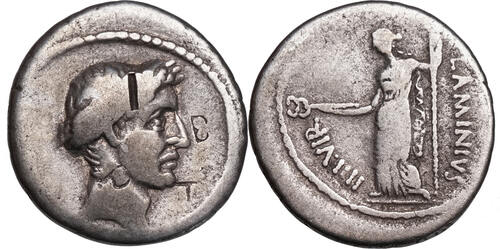 C. JULIUS Caesar (49-44 BCE) AR Denar KOPF Caesars mit Kranz / Venus mit Victoria. Selten! ss