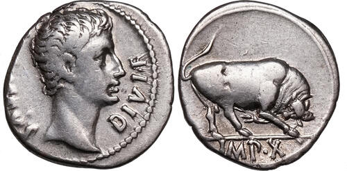 Augustus (27 v.-14 n.u.Z.) AR Denar Lugdunum, STIER ss+