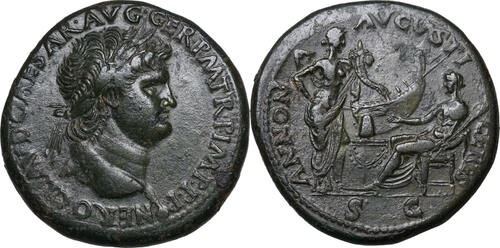 Nero (54-68) Æ Sesterz Rom, Ceres und Annona, Schiffsheck. Top Portrait! Top Patina! ss+
