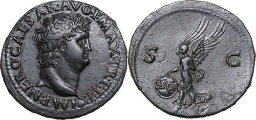 Nero (54-68) Æ As Rom, VICTORIA mit Schild. TOP! vz