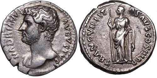 Hadrianus (117-138) AR Denar Rom, Tranquillitas auf Säle lehnend. TOP-Stil! ss+