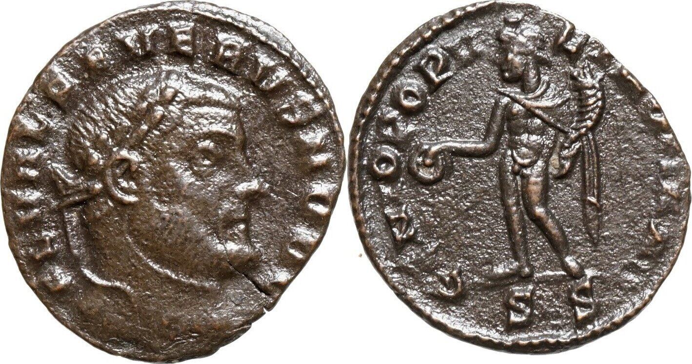 Severus II. (Caesar, 305306) AE 1/4 Follis Sisicia, Genius, RARE! ss