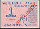 Netherlands 1 Gulden 1941/42 rare SPECIMEN / print blue / underprint pink UNC