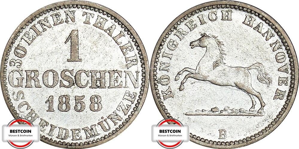 HANNOVER 1 Groschen 1858 B AKS 149 - Sachsenross VZ | MA-Shops