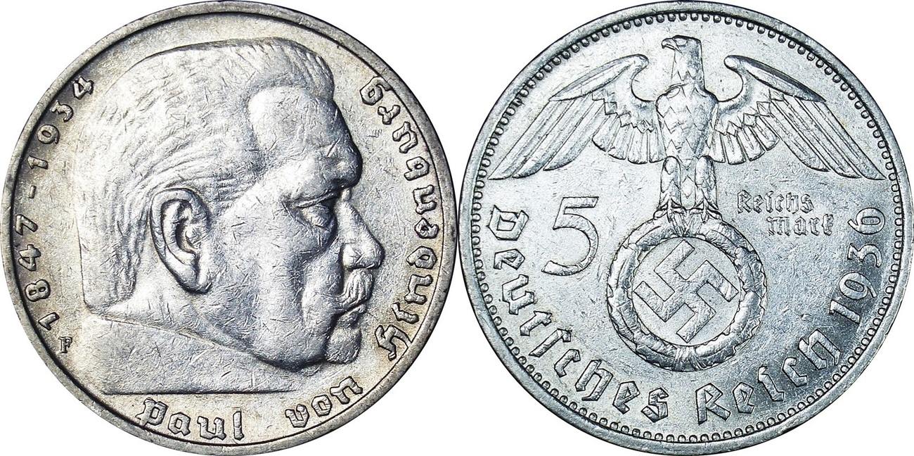5 Mark Deutsches Reich 1936 Paul Von Hindenburg Wert www.ma-shops.de
