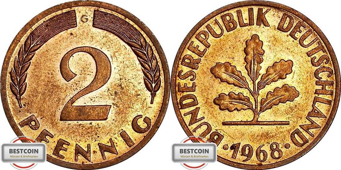 2 Pfennig 1968 G Nicht Magnetisch Wert www.ma-shops.de