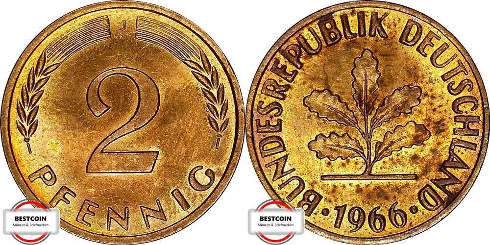 2 Pfennig 1966 J Nicht Magnetisch Wert www.ma-shops.de