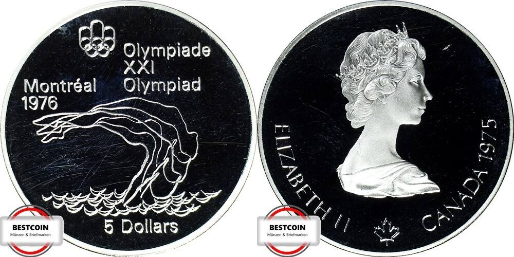 KANADA 5 Dollar 1975 KM 101 Olympiade Montreal Turmspringen PP MA