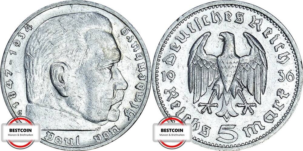 5 Deutsche Reichsmark 1936 Paul Von Hindenburg Wert www.ma-shops.de