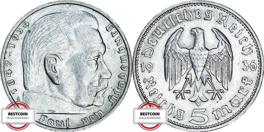 5 Deutsche Reichsmark 1936 Paul Von Hindenburg Wert www.ma-shops.de