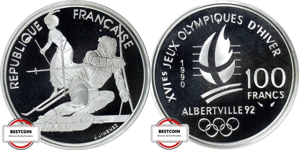 FRANKREICH 100 Franc 1990 KM 984 Olympische Spiele in Albertville