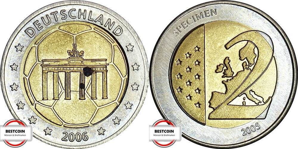 BRD 2 € 2005 Probeprägung zur FußballWM in Deutschland UNC
