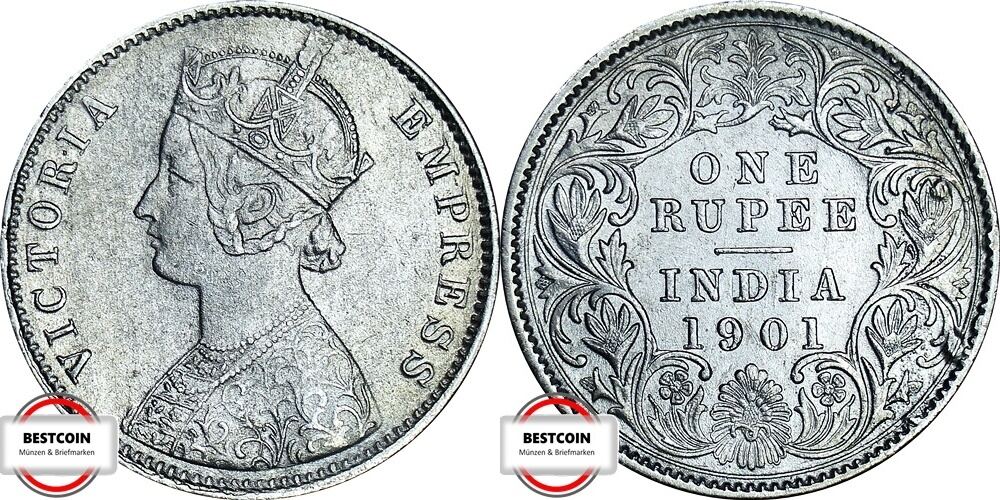 BRITISCH INDIEN 1 Rupie 1901 KM 492 Königin Victoria VZ+