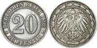 20 Pfennig 1892 G DEUTSCHLAND J 14 Kursmünze aus dem Kaiserreich SS +