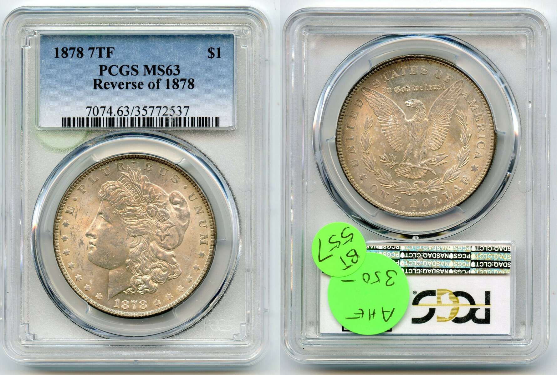 USA Dollar 1878 7TF Morgan Silver PCGS MS 63 Reverse of Philadelphia ...