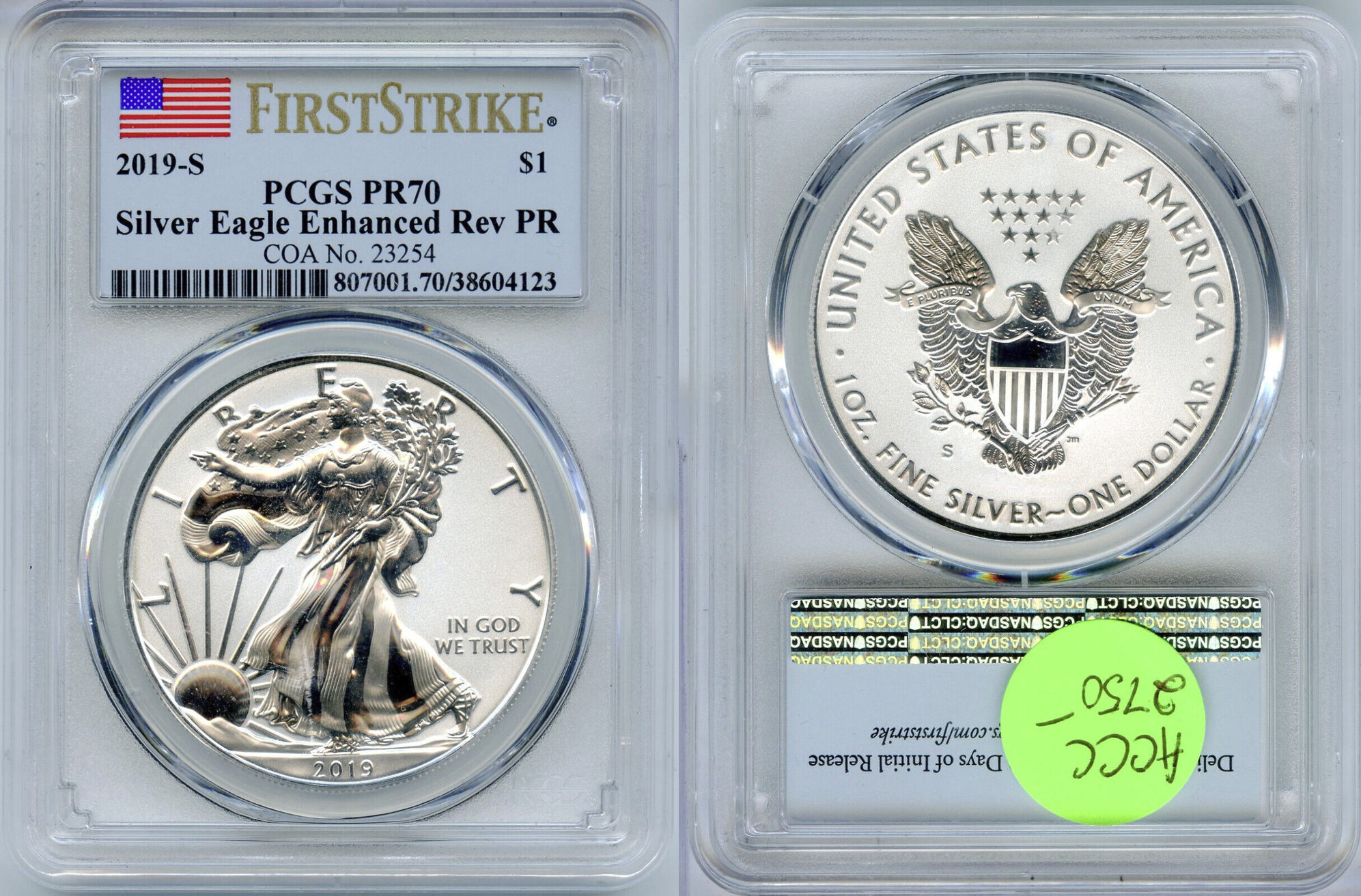 2019-S Silver Eagle PCGS PR 70 Enhanced Reverse Proof First Strike ...