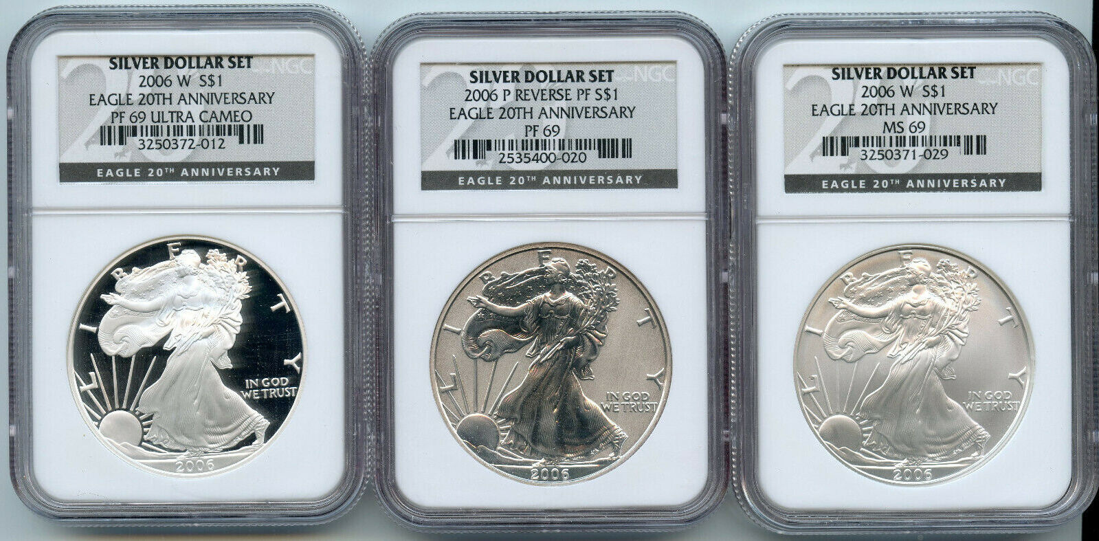 2006 American Silver Eagle 3-Coin Set NGC MS69 & PF69 Certified 20th