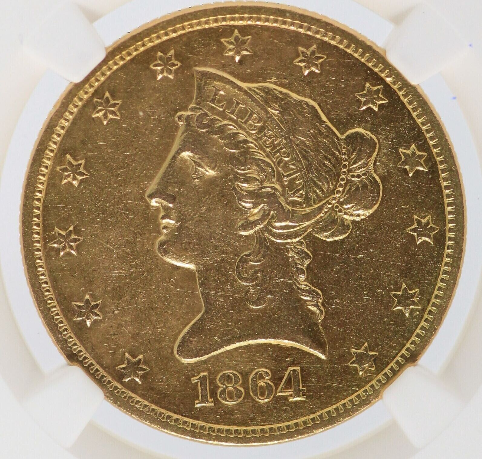 USA $10 Gold 1864-S Liberty NGC AU Details Certified Coin