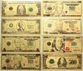 US Paper Money 1 $2 $5 $10 $20 $50 $100 $ Gold Note Set $ 500 Federal Reserve 24k Currency GFS07