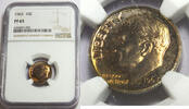 USA Dime Roosevelt Silver NGC PF 65 Golden Toned Toning - BX958 -